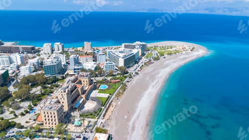 Preview: Rhodes island town Elli beach a popular summer tourist destination, Dodecanese, Aegean, Greece