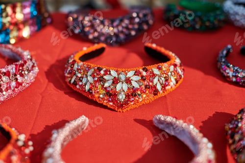 Preview: Different traditional russian headwear exhibition, decorative headbands decorated colorful jewelry