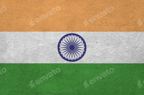 Preview: India flag depicted in bright paint colors on old relief plastering wall close up