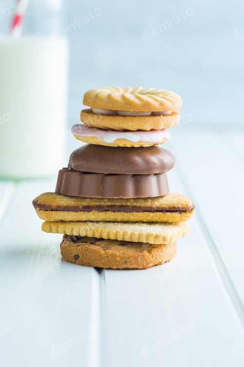 Preview: Various sweet biscuits and milk.
