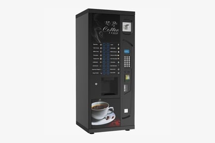 Aperçu: Distributeur automatique de café noir avec affichage numérique et interface de sélection
