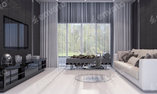 Preview: 3d rendering nice modern design luxury living room with grey sofa and tv shelf