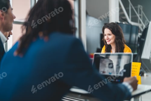 Preview: Professional Woman and Man Discuss Career Opportunities in Corporate Office Setting
