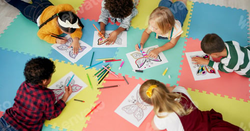 Preview: Children, group and drawing for creative learning in classroom for education, project or back to sc
