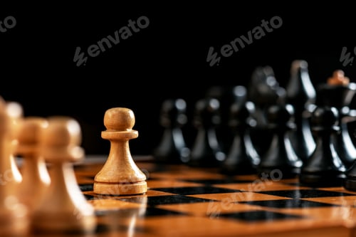 Preview: Vintage wooden chess board and figures