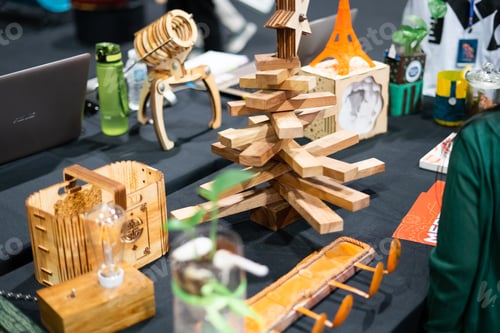 Preview: toys from woods on display at a educational fair