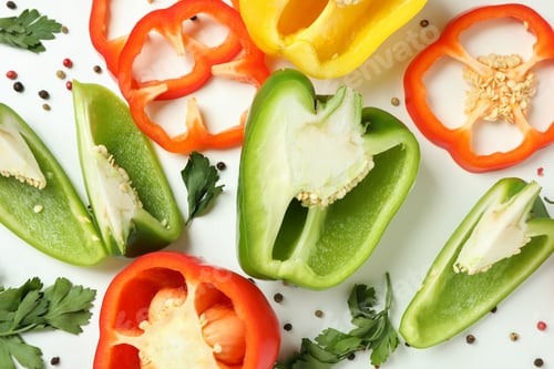 Preview: Concept of tasty food with bell pepper on white background