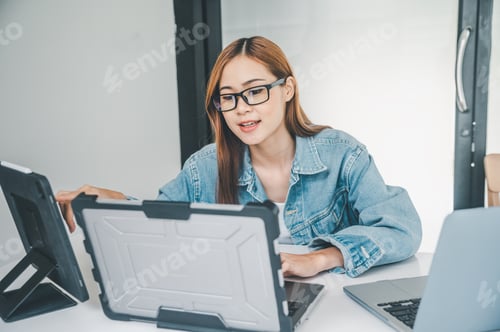 Preview: Female programmer working on coding, software development and web design