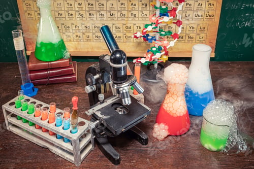 Preview: Chemical tests in academic laboratory with microscope.