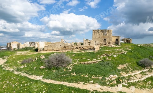 Preview: Drone aerial view of an abandoned deserted village. Ruins of deserted old town