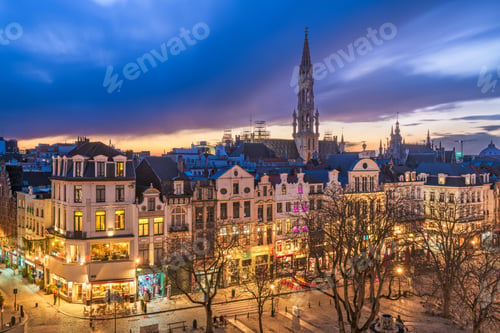 Preview: Brussels, Belgium plaza and skyline with the Town Hall