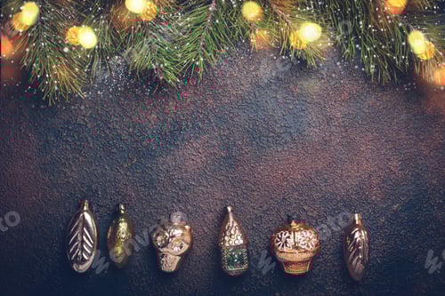 Preview: Christmas background with vintage gold toys