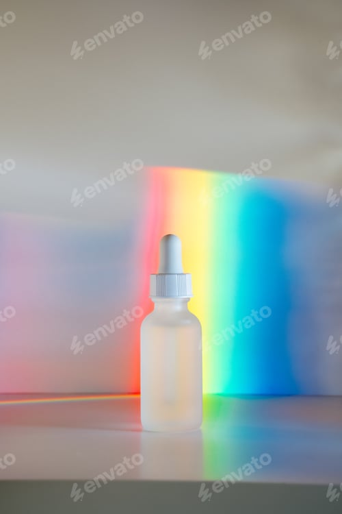 Preview: Face serum in front of rainbow