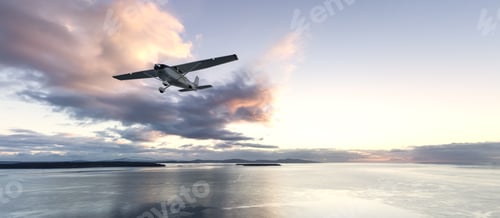 Preview: Scenic Airplane Flying Over Serene Ocean During Sunset in BC, Canada