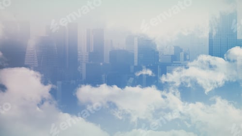 Preview: Double Exposure Of View City And Sky Clouds For Business, Future And Technology Concept Background