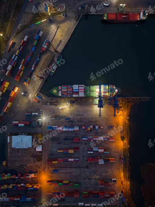 Preview: Aerial drone view of Large car cargo ship entering the port in Varna
