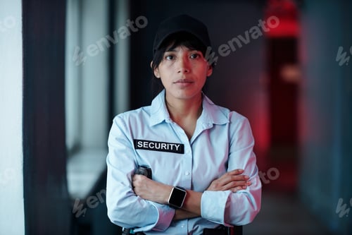Preview: Young female security guard in uniform