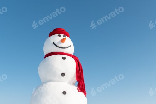 Preview: Funny snowman in stylish red hat