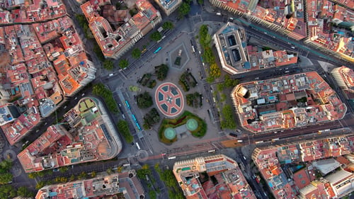 Preview: Aerial view of Plaça Catalunya in Barcelona, Spain. This square is considered to be the city center