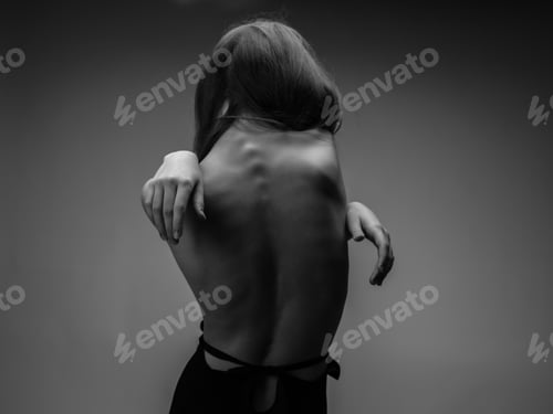 Preview: naked back women posing black and white photo