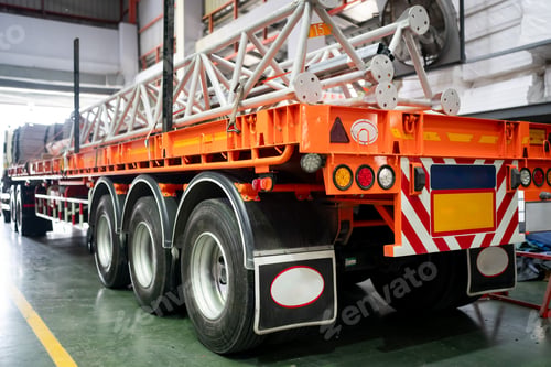 Preview: side view on truck with big wheel and loading steel pole on truck.