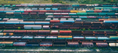 Preview: Aerial view of colorful freight trains