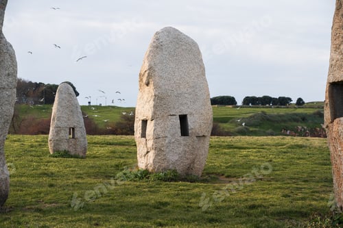 Preview: Monument of the menhirs in Hercules Tower coast a Coruna, Galicia, Spain