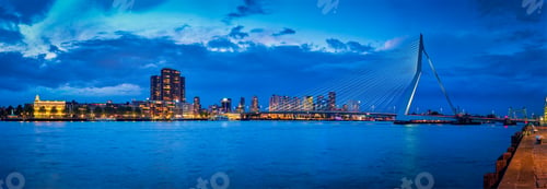 Preview: View of Erasmus Bridge Erasmusbrug and Rotterdam skyline. Rotterdam, Netherlands