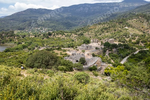 Preview: Turkey touristic area Dalyan Ortaca, Kaunos rock tombs in Dalyan, ancient city of Kaunos, Turkey.