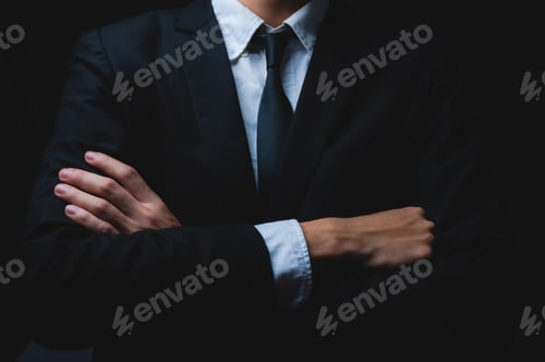 Preview: professional businessman person in black suit, portrait confident executive manager