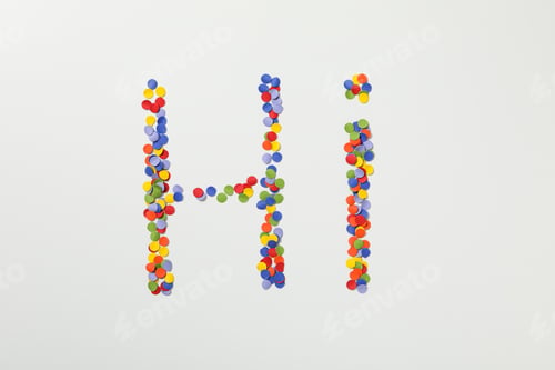 Preview: The word "hi" is made of colored plasticine on a white background.