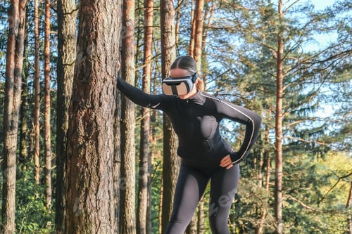 Preview: Workout. Fitness,VR outdoor workout in nature. Fitness, motivation for working the gym, health impro