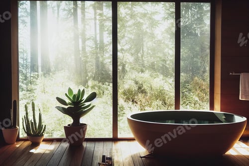 Preview: Elegant attic bathroom with bathtub. Boho style bathroom interior.outstanding bath and bedroom of ch