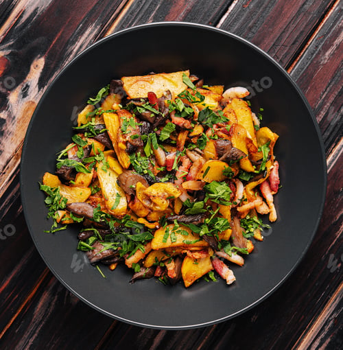 Preview: fried potatoes with mushrooms and onions
