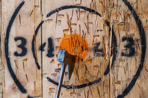 Preview: Axe throwing target with axe in center bullseye