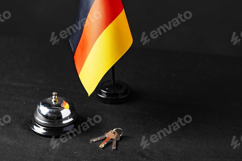 Preview: Germany flag on the reception desk in the hotel lobby
