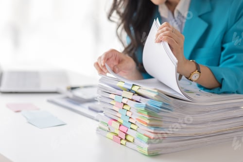 Preview: Asian Business woman using calculator and laptop for doing math finance on an office desk, tax, repo