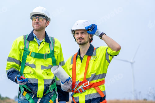 Preview: Technician engineer inspection work at wind turbine electricity industrial.
