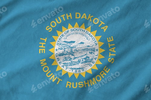 Preview: South Dakota US state flag depicted on folded wavy fabric of old cloth