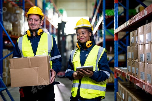 Preview: Warehouse workers checking the inventory.