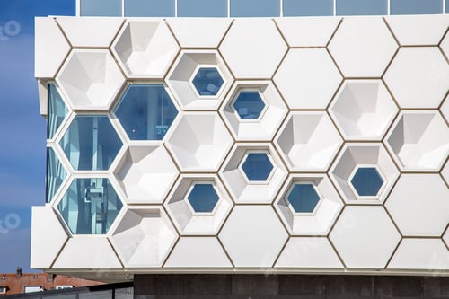Preview: Closeup of modern facade of geometric architecture