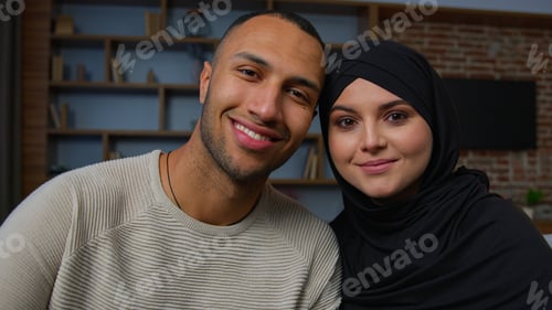 Preview: Spouses family multiracial diverse ethnicity couple man african american husband and arabian muslim