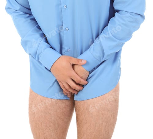 Preview: Young man with urological problems suffering from pain on white background