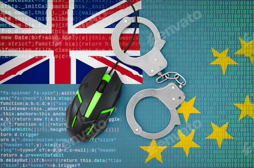 Preview: Tuvalu flag and handcuffed modern backlit computer mouse