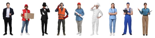 Preview: People of different professions. Collage with portraits on white background