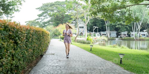 Preview: Asian fitness female sportswoman runner doing morning jogging exercise training outdoor. Happy