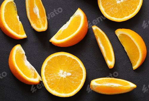 Fresh Orange Slices on a Black Surface