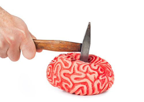 Preview: Human brain rubber with hammer blow and blood spill