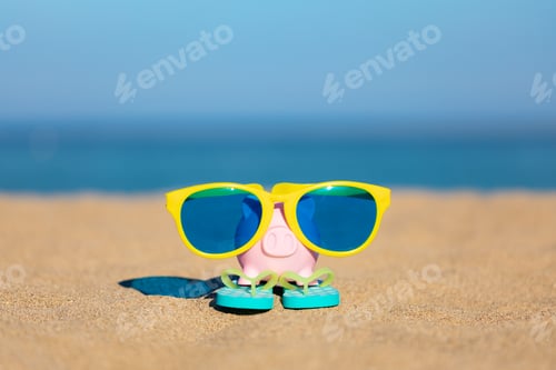 Preview: Piggybank on the beach in summer