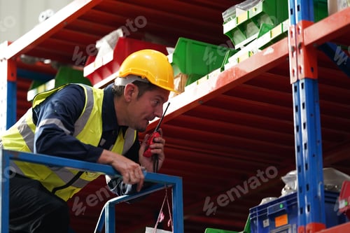 Preview: Warehouse Industrial supply chain and Logistics Companies inside. Warehouse workers checking the inv